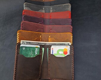 Handmade Minimalist Cross-Stitched Genuine Leather Wallets for Men - Various Colors Available!