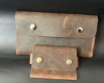 Handmade Leather Tobacco Pouch and Card Holder Set, Gift for Him