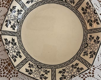 Antique English Plate 21cm – John Maddock Royal Ivory “Madras” – Edwardian Black Transferware c.1913