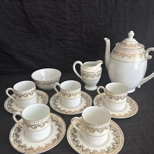 Vintage Czechoslovakia Porcelain Tea Set – 12 Pc Demitasse Coffee Set – Gold Gilded, 1920s China