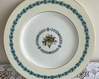 Vintage Wedgwood Appledore Dinner Plate, Turquoise Laurel Fruit Basket, Bone China (10.75")