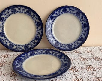 Antique Flow Blue “Oxford” 3 Plate Set – F & Sons Furnival Burslem – England c.1890s