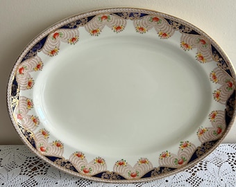 Antique Britannia Pottery Platter and Gravy Boat, Scotch Ivory Pattern 7196
