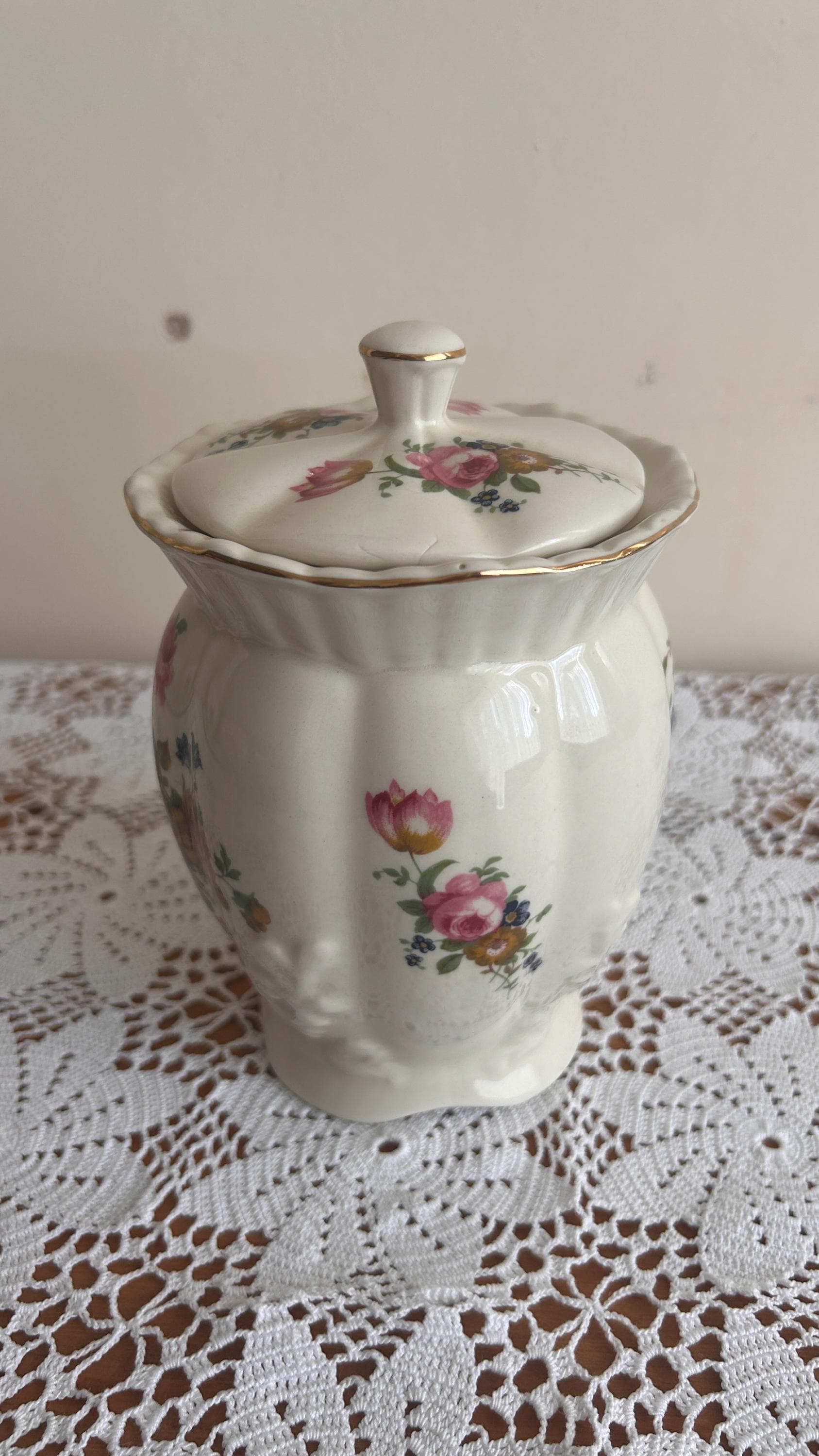 Vintage Maryleigh Pottery Biscuit Barrel: Embossed Rose Floral
