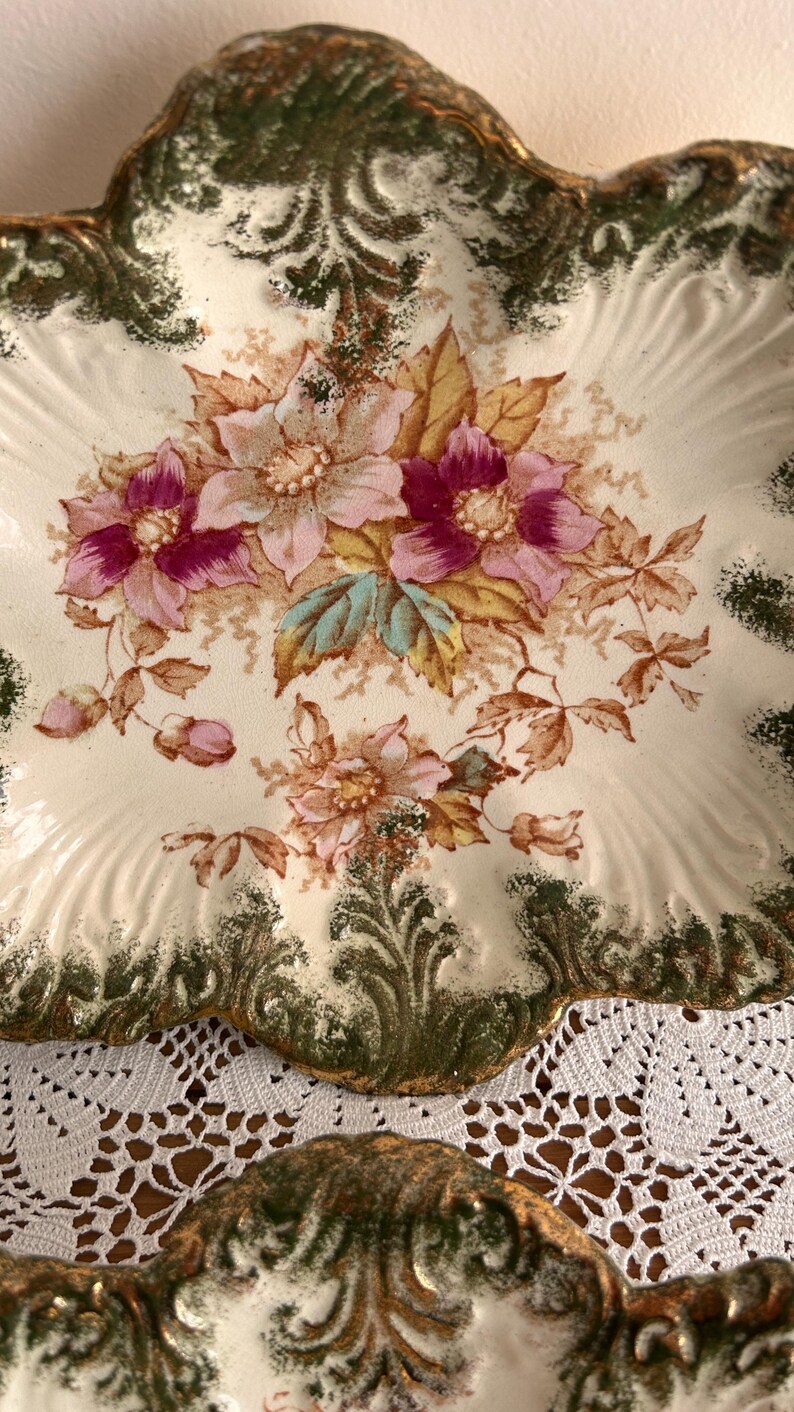 Victorian Style Floral Console Dish Pair: Hand-painted Ceramic ...
