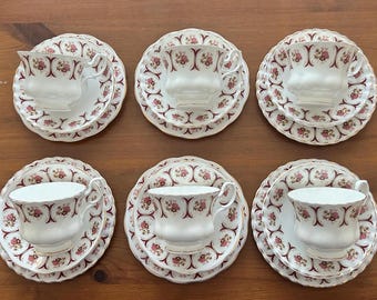 Vintage Ashley Bone China Tea Set, 'DEE' Pattern, Burgundy Floral, England