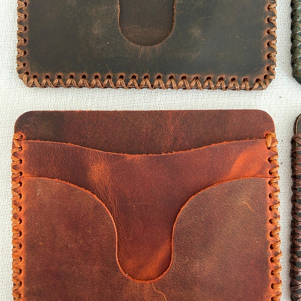 Handmade Minimalist Cross-Stitched Genuine Leather Cardholders - Various Colors Available!