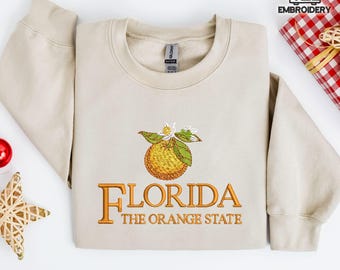 Florida Orange Embroidered Sweatshirt – The Orange State Fruit Vintage Pullover Gift