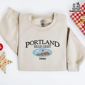 Portland Head Light Sweatshirt – Embroidered Maine Lighthouse Crewneck – Coastal New England Gift Pullover
