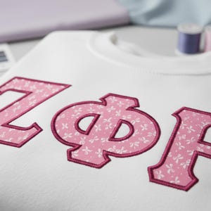 Custom Sorority Appliqué Embroidered Sweatshirt – Personalized Greek Letters Crewneck – CoquetteFabric Sorority Sweater – Big Little Gift