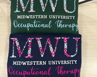 Custom College Floral Embroidered Sweatshirt, Floral Letter Embroidered Hoodie, College Crewneck, High School Shirt, Graduation Gift Shirt
