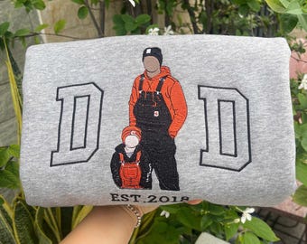 Custom Embroidered Dad Portrait Sweatshirt From Picture, Embroidery Papa Photo, Personalized Portrait Dad Hoodie, Unique Fathers Day Gifts