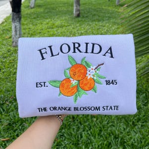 Florida Orange Blossom State Sweatshirt | Benutzerdefinierte US Zustand Blumen Stickerei Rundhals | Florida Est 1845 Stickerei Geschenk Shirt