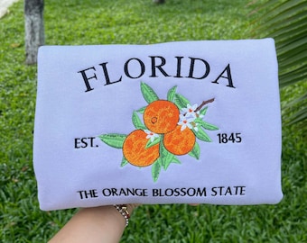Florida Orange Blossom State Sweatshirt | Benutzerdefinierte US Zustand Blumen Stickerei Rundhals | Florida Est 1845 Stickerei Geschenk Shirt