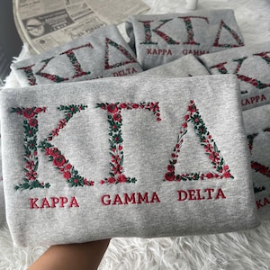 Custom Embroidered Greek Life Crewneck – Sorority Floral Greek Letters Sweatshirt- Sorority Bid Day Gift – Big Little Reveal Shirt