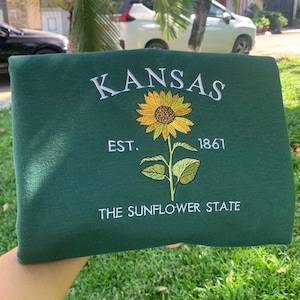 Embroidered Kansas Sunflower State Sweatshirt | Custom US State Flowers Embroidery Crewneck | Kansas Est 1861 State Gift Shirt