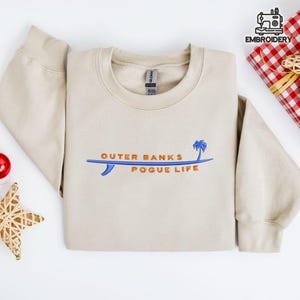 Outer Banks Embroidered Sweatshirt – Pogue Life Surfer Aesthetic Pullover – OBX Beach Vibes Gift