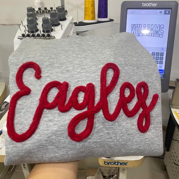 Custom Eagles Chenille Sweatshirt, Game Day Football Shirt, Sports Team Spirit Embroidered Pullover, School Spirit Outfit