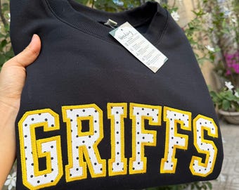 Custom Polka Dot Name Sweatshirt, Varsity Letter Embroidered Crewneck, Personalized Applique Sweatshirt, Custom Name Varsity Pullover