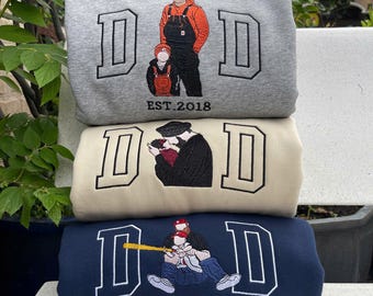 Custom Dad Hoodie, Embroidered Dad Portrait Sweatshirt From Picture, Embroidery Photo, Personalized Portrait Shirt, Unique Fathers Day Gifts