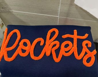 YARN EMBROIDERED Sweatshirt Chenille Game Day Fuzzy Letter, Team Spirit Sweatshirt Football Mom Sports Team Sweatshirt, Custom Yarn sweater