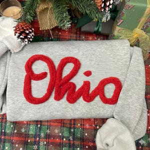 Chenille Embroidered Sweatshirt – Custom Sports Team Chenille Yarn Crewneck – Cozy College Spirit Sweater – Personalized Game Day Gift