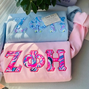 Custom Sorority Appliqué Embroidered Sweatshirt – Greek Letters Crewneck – Sorority Gift for Big Little – Personalized Greek Life Apparel