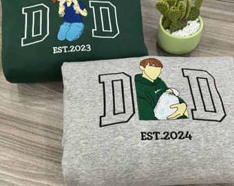 Custom Dad Hoodie, Embroidered Dad Portrait Sweatshirt From Picture, Embroidery Photo, Personalized Portrait Shirt, Unique Fathers Day Gifts