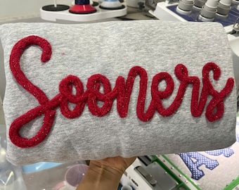 Custom Chenille Embroidered Sports Team Sweatshirt – Personalized School Spirit Crewneck – Chenille Yarn Letter Embroidery –College Game Day