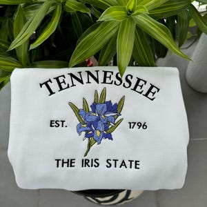 Embroidered Tennessee Iris State Sweatshirt | Custom US State Flowers Embroidery Crewneck | Tennessee Est 1796 State Gift Shirt