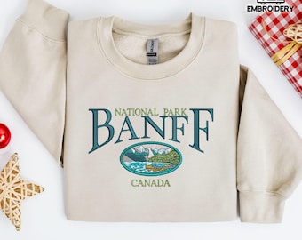 Banff National Park Embroidered Sweatshirt – Canadian Mountain Lake Crewneck – Gildan Gift for Nature and Travel Lovers