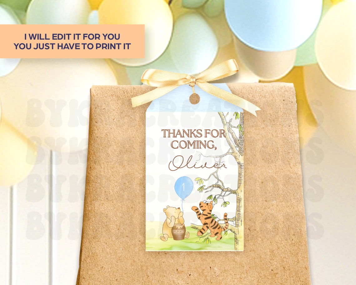 Classic Winnie the Pooh Tags Template Editable Birthday Tags Printable ...
