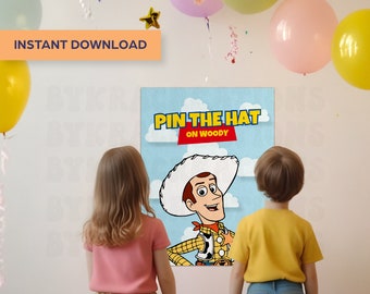 Printable Toy Story Party Favors Toy Story Birthday Toy Story Party Supplies Kids Birthday Games Pin The Hat on Woody Toy Story Party Games