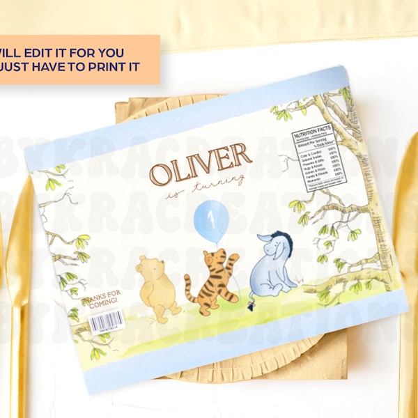 Classic Winnie The Pooh Chip Bag Labels Printable Winnie the Pooh Birthday Party Favors Pooh Chip Bag Wrappers Pooh Party Supplies