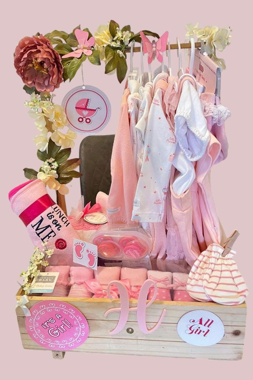 Pink Baby Girl Closet Gift Hamper for Baby Shower, Gender Reveal