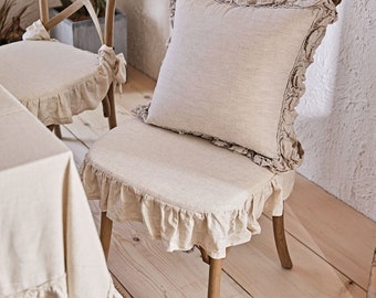 French Elegance Linen Chair Slip Cover, Dining Room Chair Cover, Custom Chair Cover in Various Sizes and Colors, Housewarming Gift