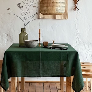 Linen Tablecloth in Moss Green/Elegant Custom Tablecloth for Dining Room, Kitchen, Wedding, Home Decor,Perfect Housewarming Gift,Easy Care