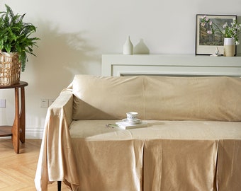 Pigeon Grey Velvet Sofa Cover Minimalist Slipcover for Living Room Decor Custom Couch Protector Soft Plush Feel Ideal for Home Styling