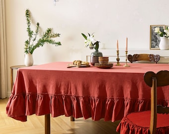 Solid Red Tablecloth Custom Size Elegant Ruffled Edges Minimalist Design Perfect for Trendy Home Decor Wedding Gift Trendy Table Decor