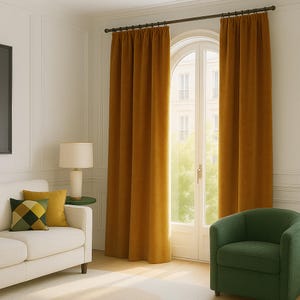 Rideaux en velours doré, rideaux occultants faits main, parures de fenêtre minimalistes, dimension personnalisée, rideau en tissu confortable, cadeau de pendaison de crémaillère