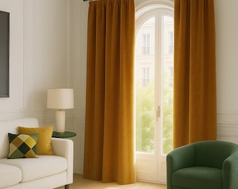 Cortinas de terciopelo dorado, cortinas opacas, panel para sala de estar a medida