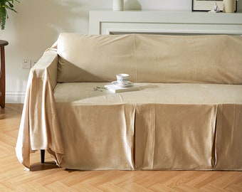 Tan French Velvet Sofa Cover - Minimalist Elegant Home Decor