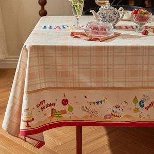 Birthday Tablecloth Print Fabric Tablecloth Party Decorations Candle Ribbon Cake Printed Tablecloth Baby Showers Birthday Party Tablecloths imagem 9
