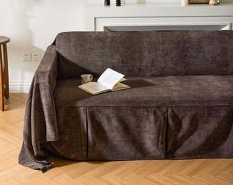 Chocolate Brown Sofa Cover Textured Fabric Stylish Living Room Decor Luxury Couch Cover Elegant Furniture Fashion Pet-Friendly Slipcover
