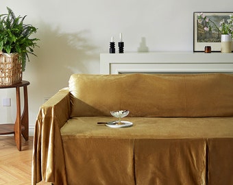Croissant Minimalist Velvet Sofa Cover Custom Size Soft Velvet Couch Slipcover, Personalized Home Decor Gift, Trendy Custom Slipcovers