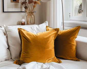 Yellow Velvet Cushion Cover, Soft Decorative Pillowcase, Sofa Accent, Custom Size
