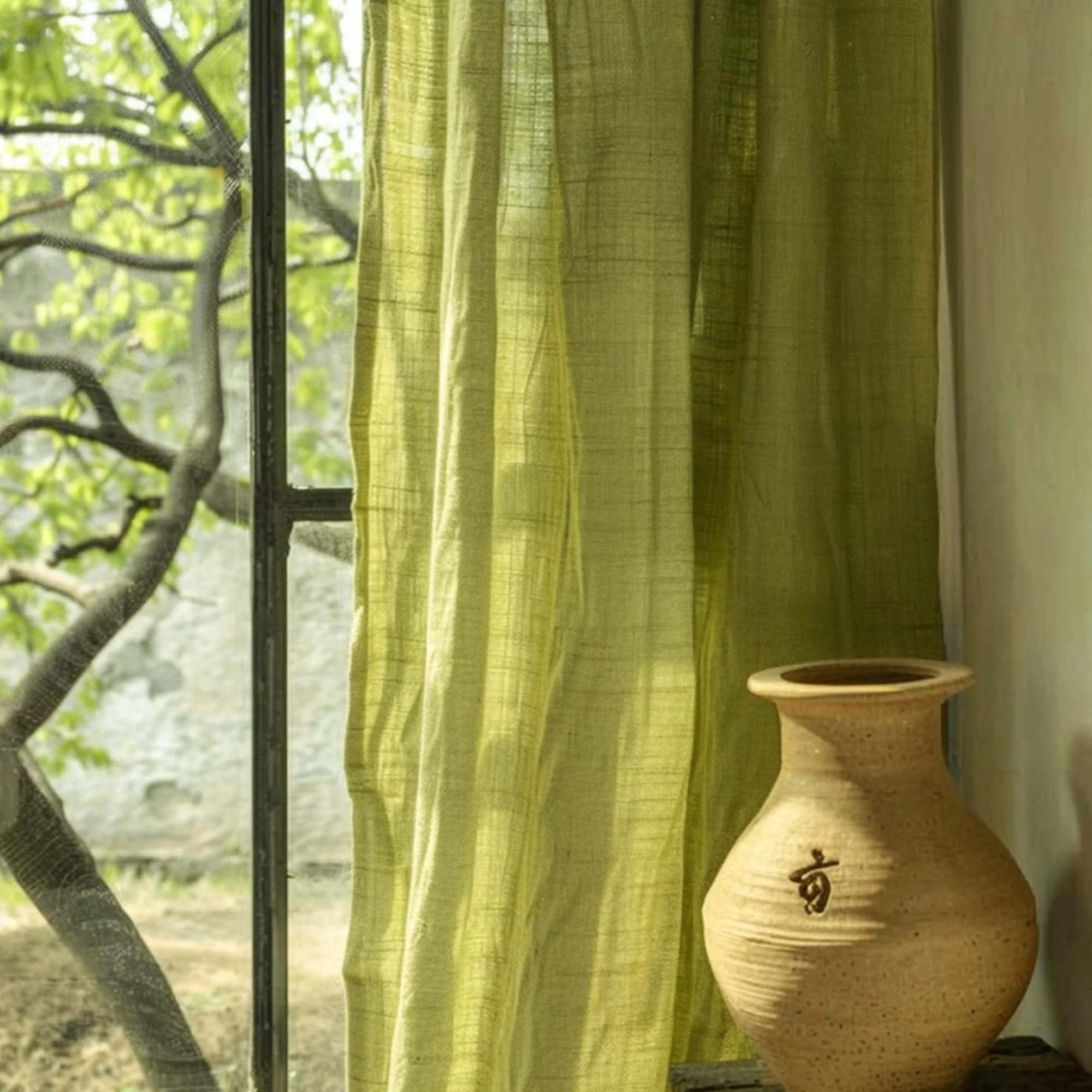Green Linen Curtain,Light-Filtering Privacy Curtain for Living Room, Trendy Curtain Panel,Custom Spring Home Decor, Handmade Farmhouse Decor