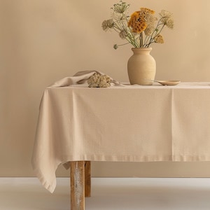 Handmade Cream Tan Linen Tablecloth, Minimalist Table Cover, Custom Size