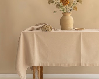 Cream Tan Linen Tablecloth, Handmade Solid Color Table Cover, Custom Size Table Linens, Minimalist Dining Table Decor, Modern Home Accent