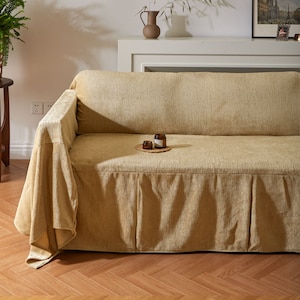 Luxurious Minimalist Sand Polyester Sofa Cover, Elegant & Chic Protection for Sofas, Easy Clean Modern Couch Guard, High-Quality Fabric